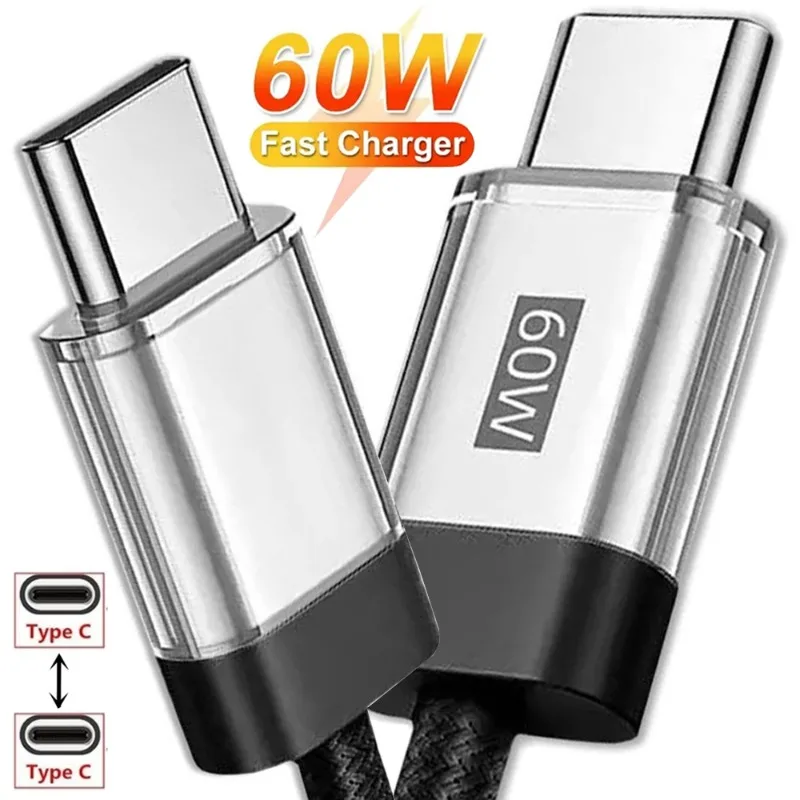 

Sturdy Nylon Braided USB C To Type C Charger Cables 60W Quick Charging Dual Type-C Data Cord for iPhone Carplay Samsung Xiaomi