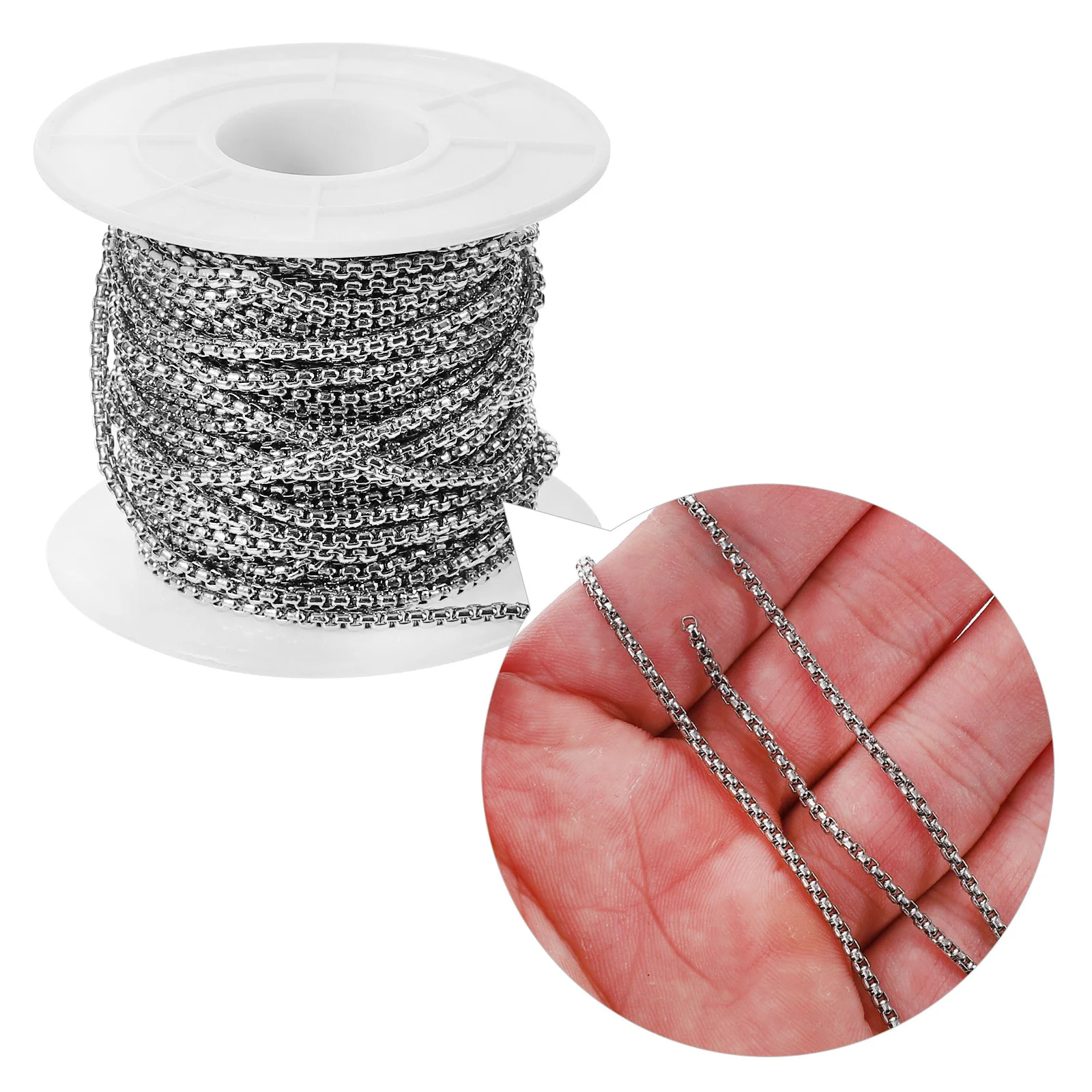 1 Roll 10 Yards Stainless Steel Pearl Square Bead 2Mm Diy Jewelry Making Craft For Necklace Bracelet Keychain Dog Tag Sweater