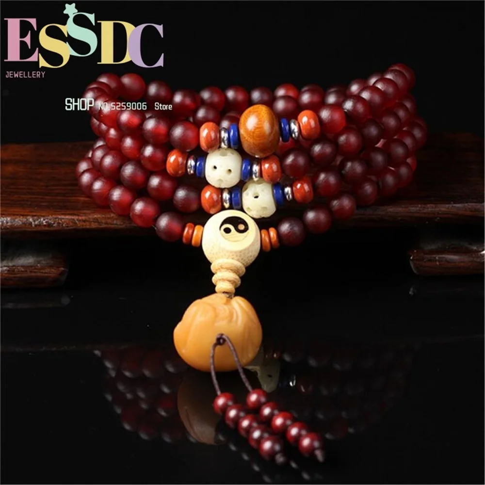 

8mm Original Design Tibetan Natural Old Sheep Horn 108 Beads Mala Bracelet with Bodhi Buddha 108 Prayer Yoga Necklace Wholesale