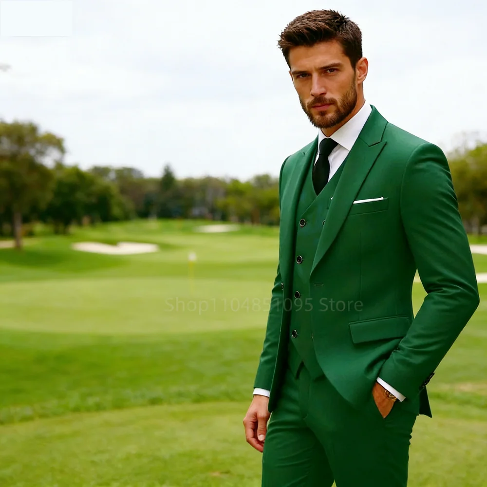

3 Piece Burgundy Men's Suits Elegant Full Set Single Breasted Peaked Lapel Blazer Formal Prom Business Suits(Jacket+Pants+Vest)