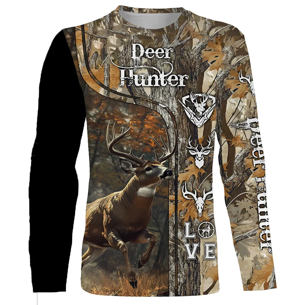 Camouflage T-Shirts Hunting Animal Wild Boar 3D Print Men's Casual Long Sleeve T Shirt Harajuku Pullovers Tees Man Clothing﻿﻿﻿﻿