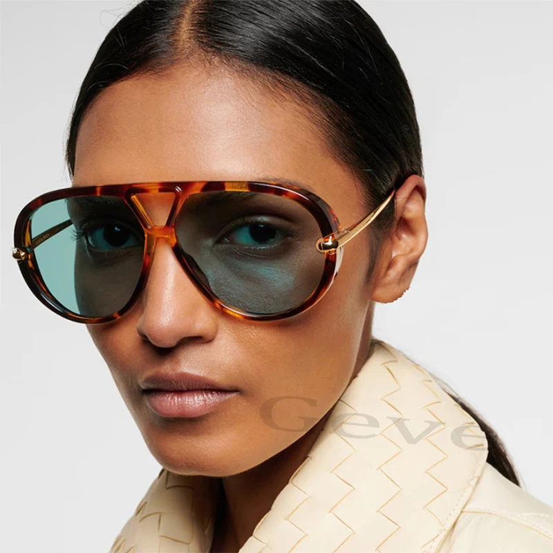 Fashion Pilot Women's Sunglasses New Oversized Punk Brand Designer Sun Glasses Trendy Street Metal Double Bridge Shades Eyewear