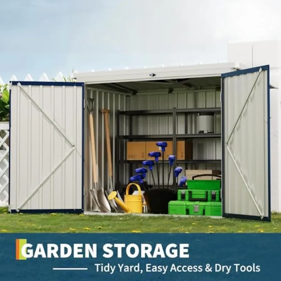Outdoor garbage storage shed for 5.8x3.3FT heavy-duty metal trash bins, navy blue weather-resistant animal-proof enclosure with