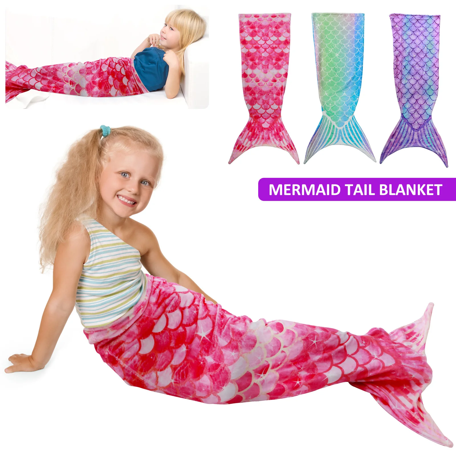 Flannel Mermaid Blanket Sleeping Blanket Adult Children Universal Mermaid Tail Blanket Comfortable Cute Blanket Hot Dropshipping