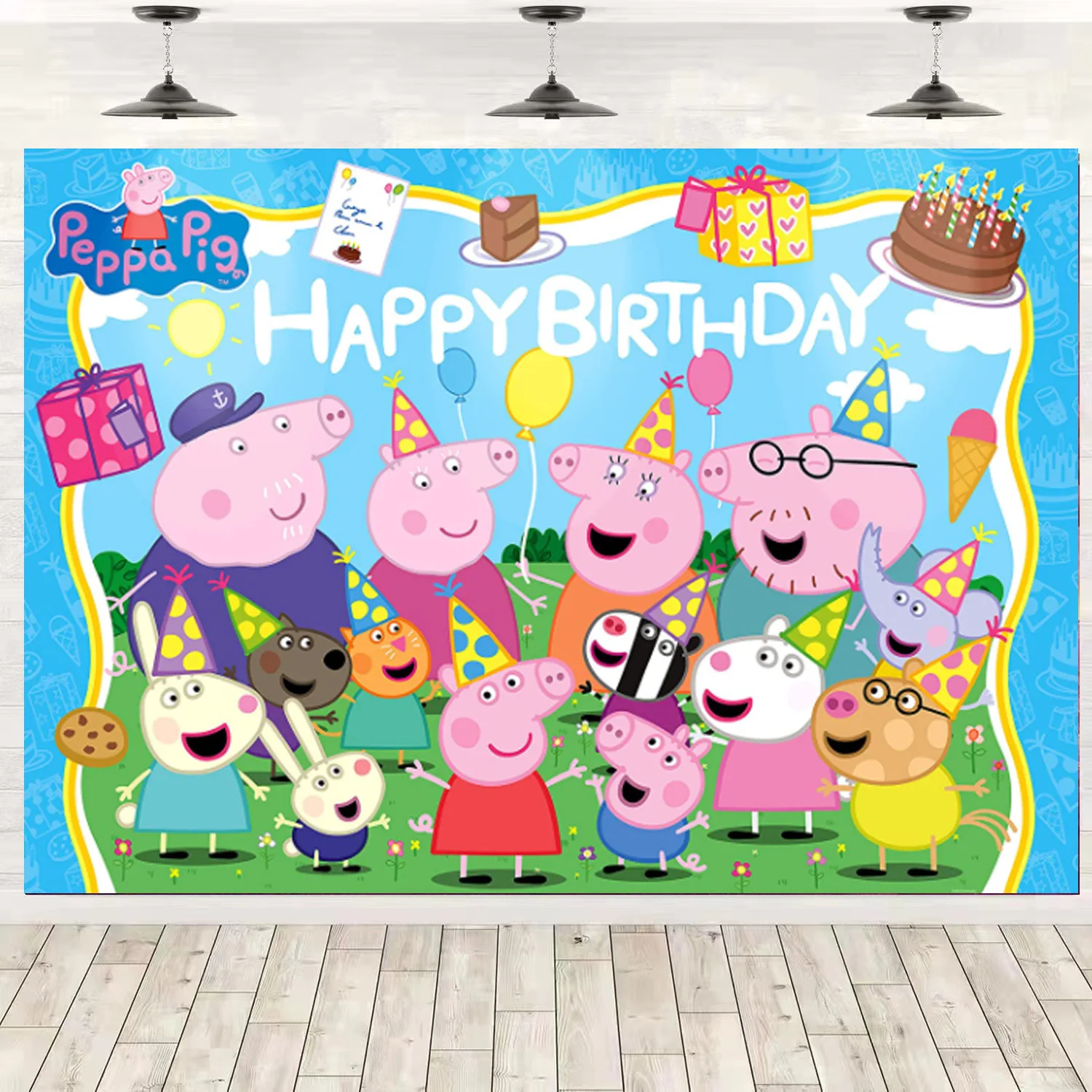 Cartoon Peppa Pig Birthday Party Background Decor for Children Happy Birthday Party Supplies Baby Shower Photography Backdrop