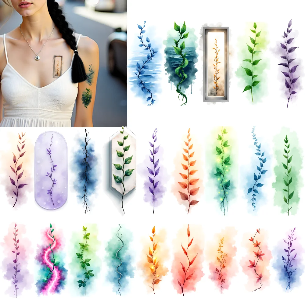 

9 шт. временные татуировки ботанический дизайн временные татуировки наклейки акварельные листья водостойкие долговечные наклейки для тела