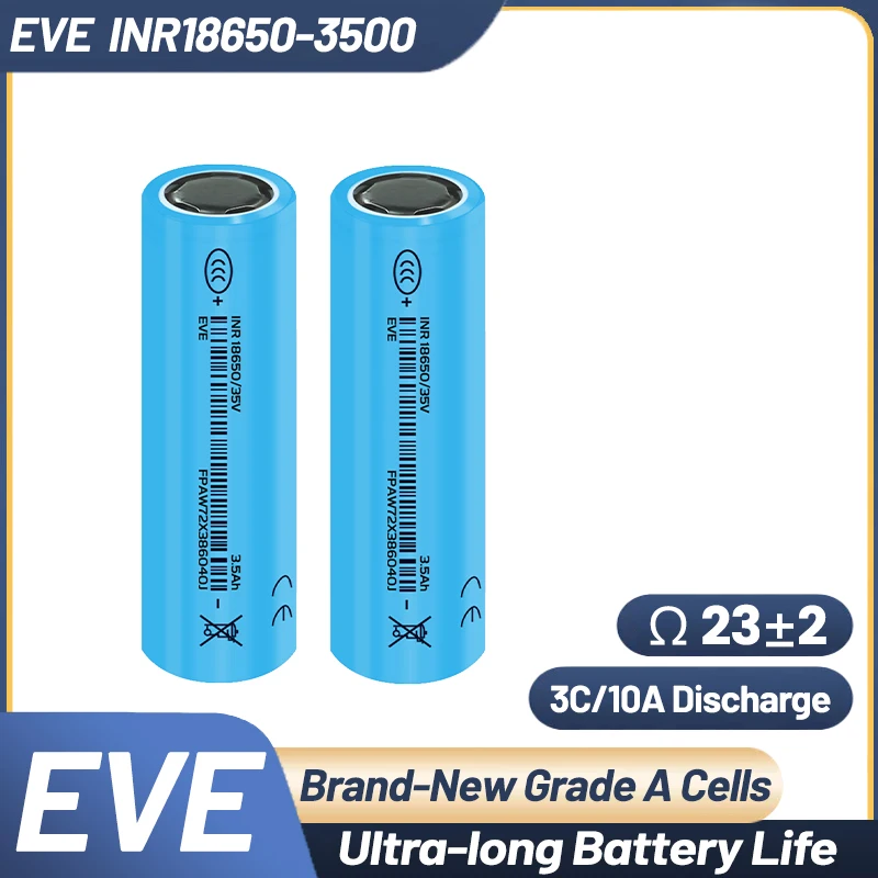 EVE 18650 35V Lithium Battery 3500mAh 3.7V 10A INR18650 Real Capacity 3500mAh High Power Flashlight 18650 Rechargeable Batteries