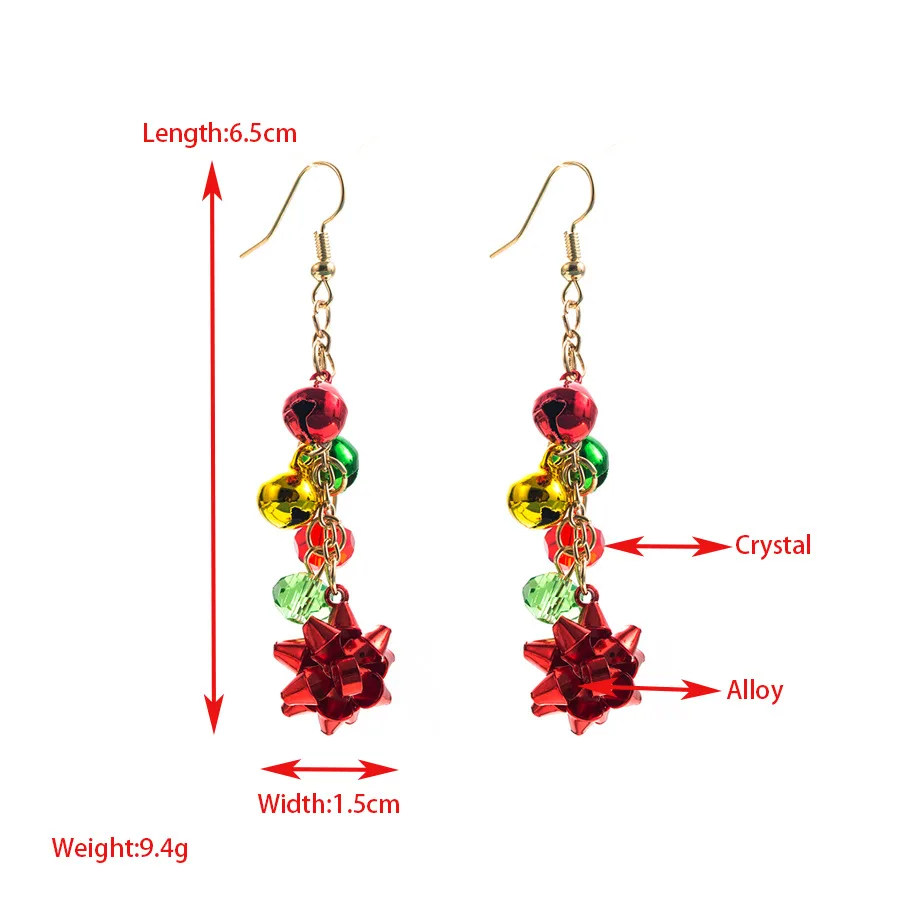 2023 New Christmas Elements Crystal Drop Earrings for Women Red Green Color Long Tassel Bells Flower Ear Earrings Wholesale