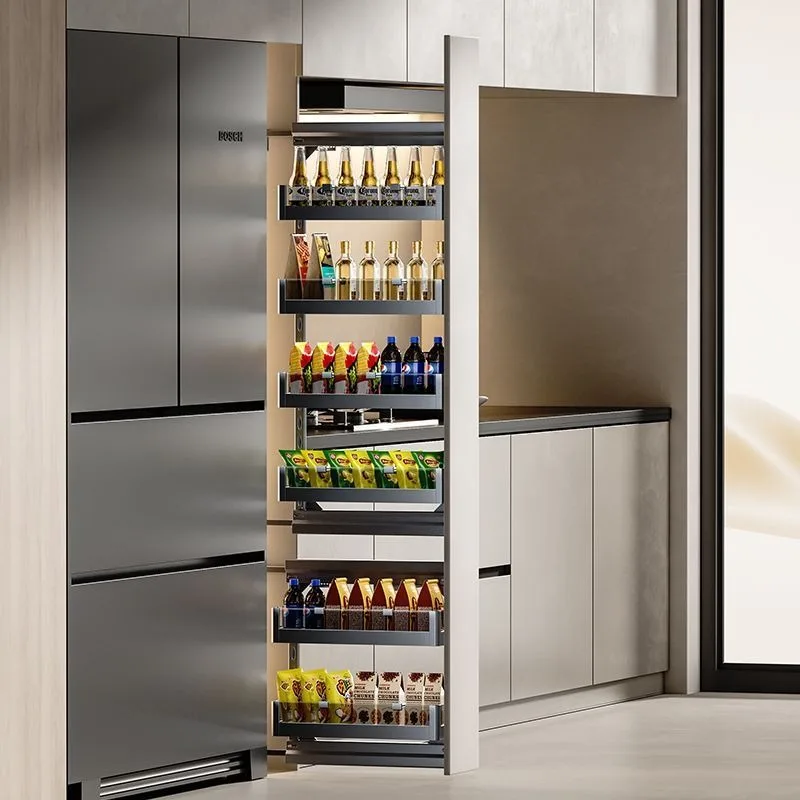 6 Layers Side Pull Storage Racks Kitchen Spice Basket Cabinet Narrow Seam Storage Racks Snacks Seasoning Organizer Save Space