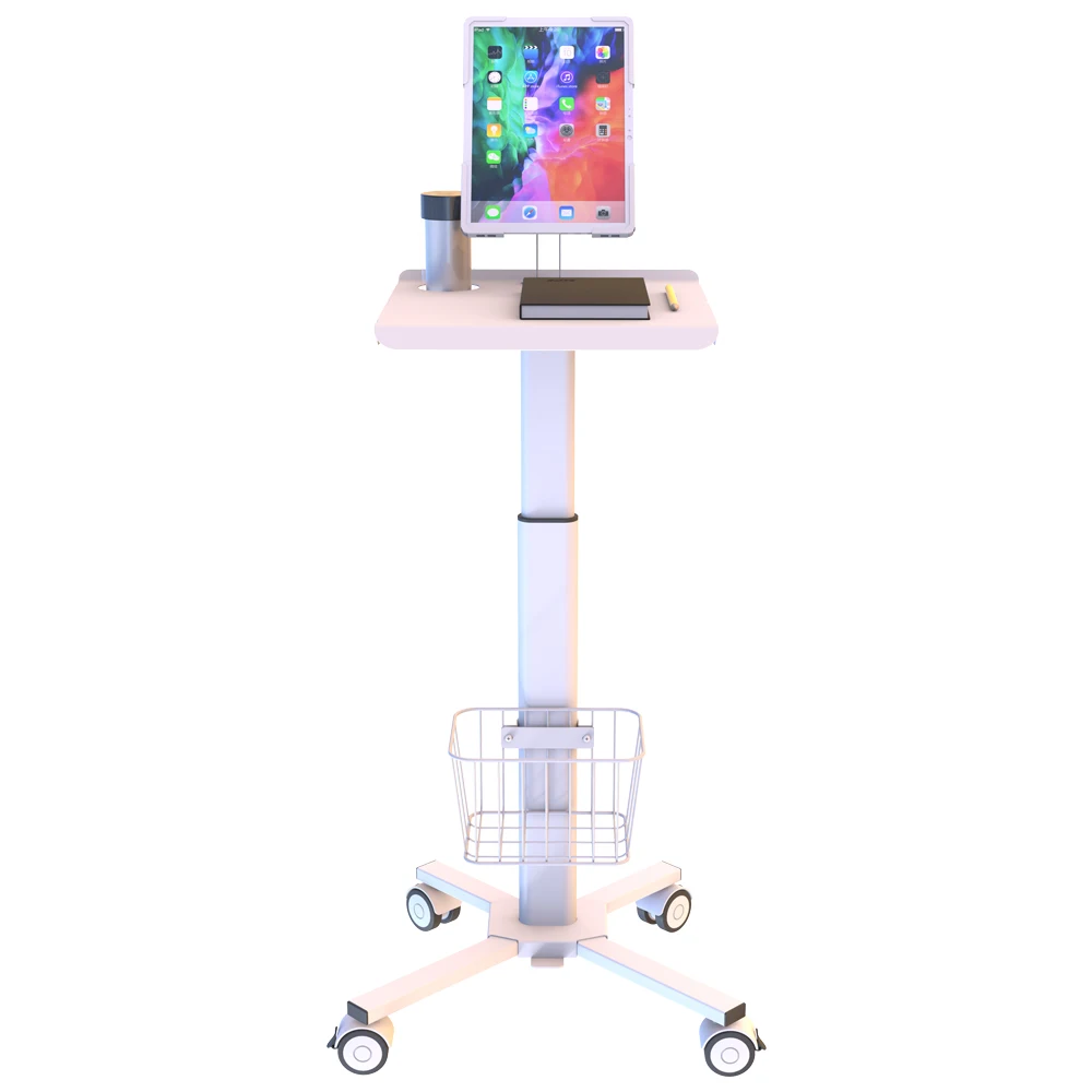 Medical Mobile Gas Spring Workstation Cart Height Adjustment Medical Emergency Trolley For Sale Hospital Tablet Laptop Stand