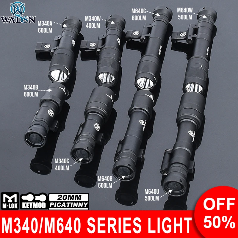 

Wadsn Metal Tactical Flashlight M640U M640W M340W Strobe Scout Light M340C M640C Hunting Weapon Lamp for Mlok Keymod 20mm Rail