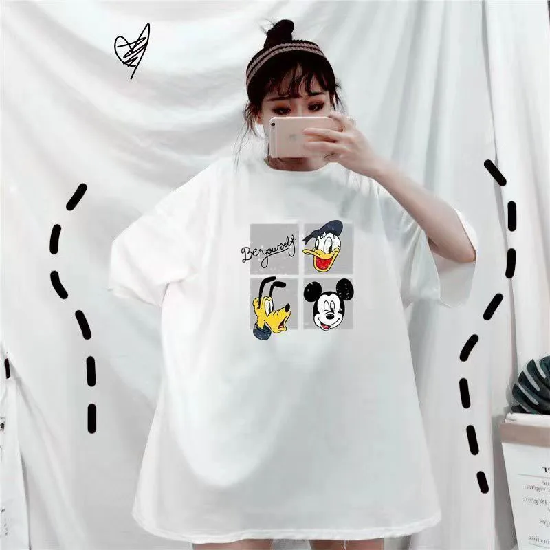 Miniso Mickey Mouse Large Size T Shirt Cartoon Cute Fat Girl Loose Comfortable Soft Home Dormitory Short Sleeve Tops Girl Gifts