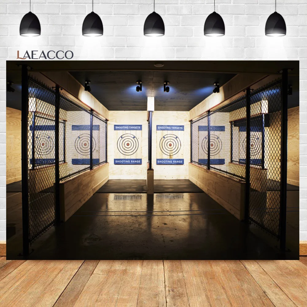 

Laeacco Modern Interior Shooting Range Backdrop Gun War Shooting Darts Theme Party Club Decor Portrait Photography Background