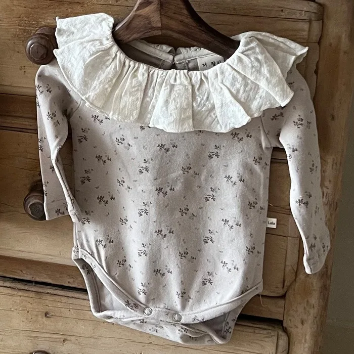 Newborn Infant Cute Ruffle Collar Jumpsuit Toddler Clothes 0-24M 2025 Autumn New Baby Girl Long Sleeve Floral Bodysuit Cotton