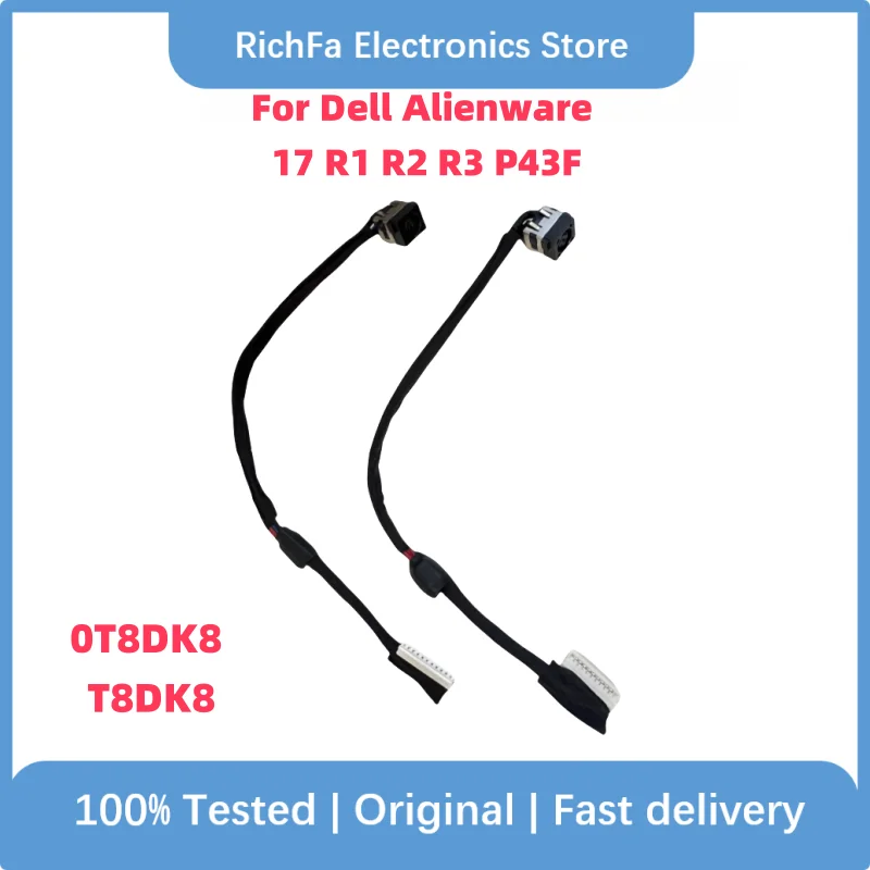 

For Dell Alienware 17 R1 R2 R3 P43F Series DC30100TO00 T8DK8 DC Power Jack with cable Connector Laptop Socket Power Replacem