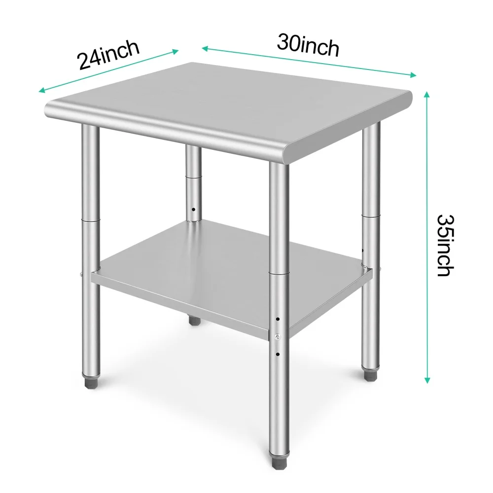 스테인레스 스틸 작업대, 가정용 주방 식당 차고 및 호텔용 금속 준비 테이블, 30x24x35 인치