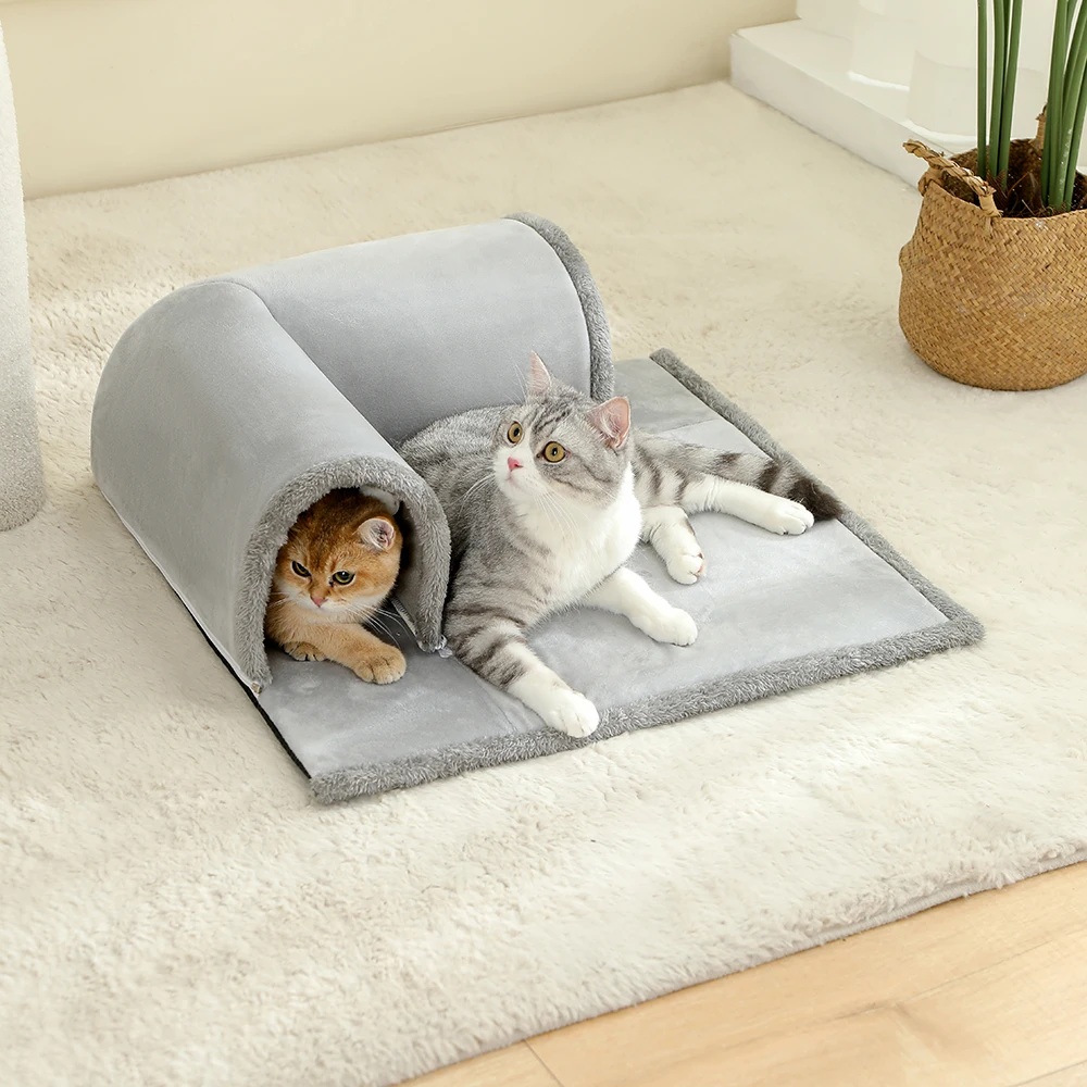 Cozy Cat Bed with Tunnel for Indoor Cats Multifunctional Cat Activities Tunnel Bed with hanging balls Cat Bed with Tunnel