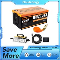Cloudenergy CL48-100GFA 48V(51.2V) 100Ah LiFePO4 Battery with 20A Charger 5120Wh Energy Built-in 200A 10240W Power, 6000+ Cycles