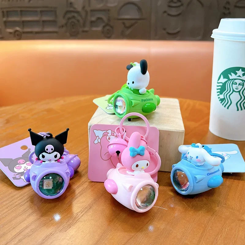 MINISO Glowing Sunset Lights Spaceship Sanrio Hello Kitty Cinnamoroll Kuromi Melody Cute Car Charm High Quality Keychain Charm G