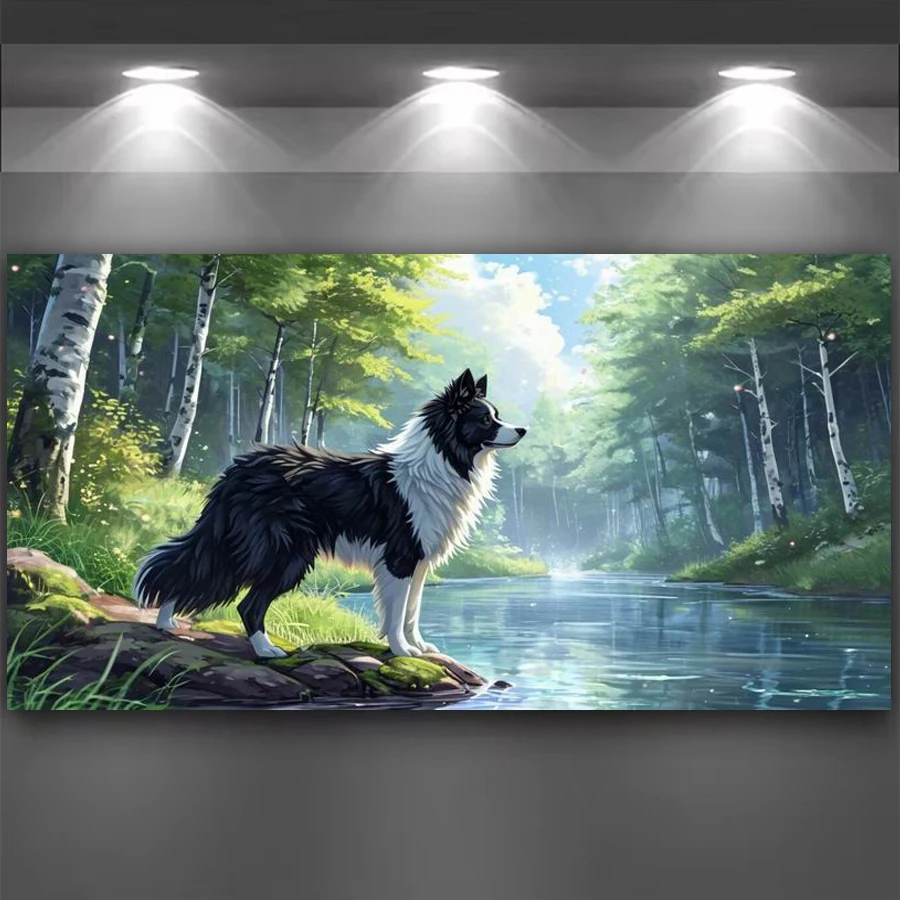 

Forest River Dog Large Size Diy Diamond Art For Adults Painting New Arrivals Animals Full Mosaic Embroidery Picture Wall Decor