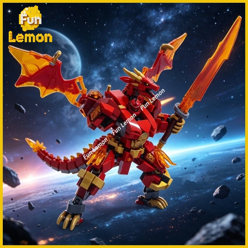 Custom Fantasy Dragon Battle Mech MOC Building Blocks Sci Fi Humanoid Combat Robot DIY Brick Set Desktop Collectible Display
