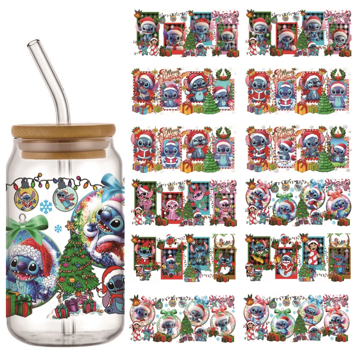 Miniso Stitch Christmas Festival Decoration UV DTF Cup Wrap Self-Adhesive Creative Cup Decor