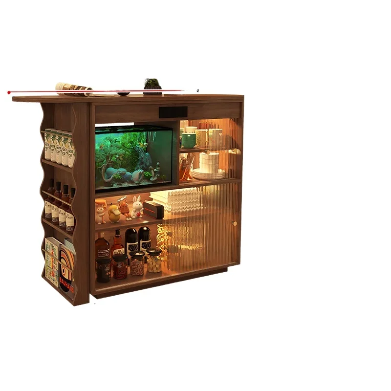 Bar table, island table, antique retro home retractable living room, solid wood sofa side cabinet, walnut partition cabinet