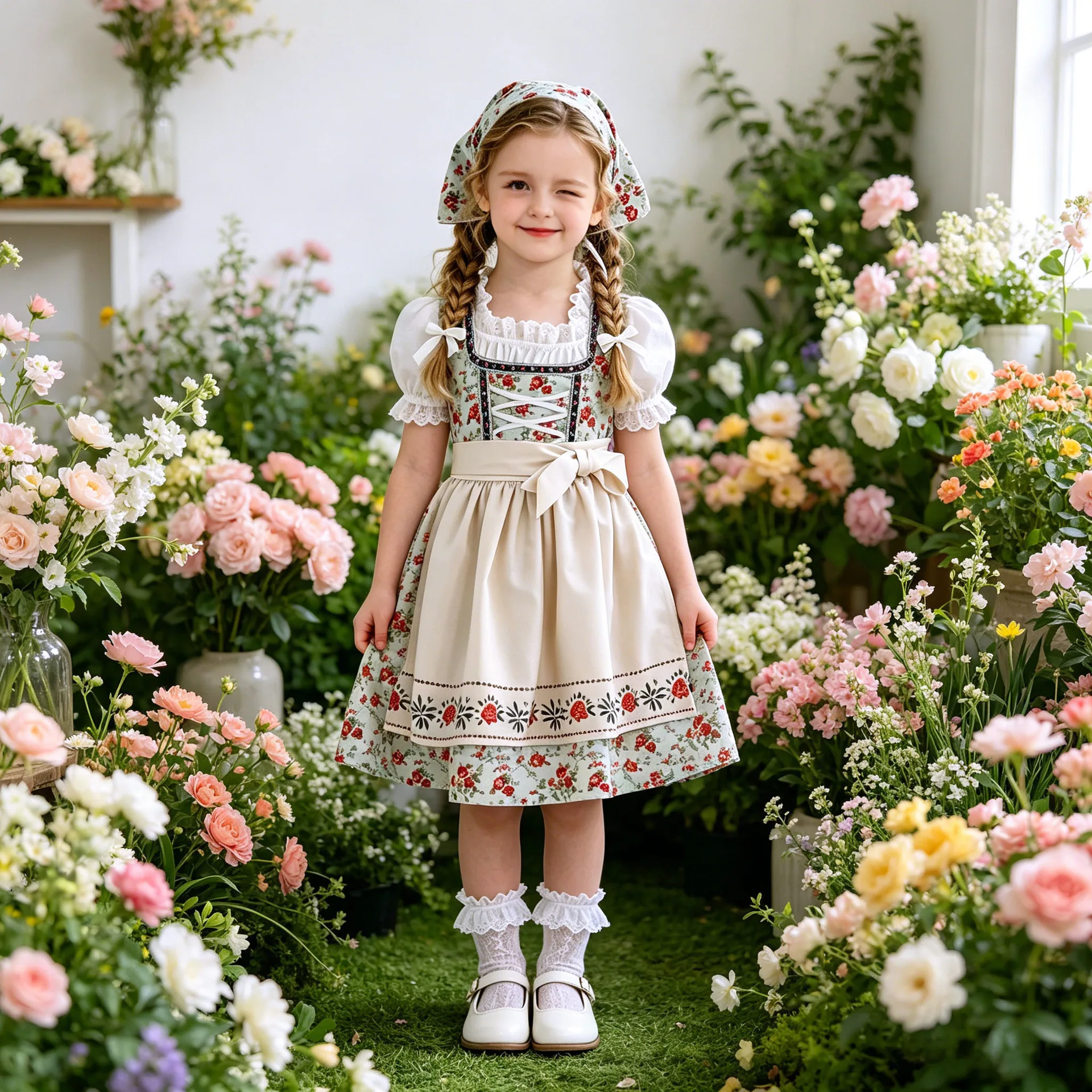 Girl Countryside Style Floral Dress Beer Festival Floral Dress Countryside Style Theater Stage Dress