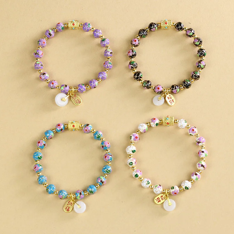 

Women's Cloisonne Bracelet with Filigree Enamel Floral Design Stylish Ornaments Gifts