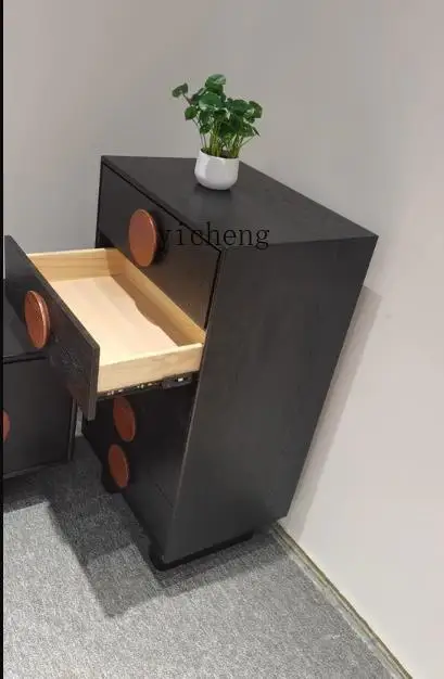 

TQH solid wood TV cabinet small apartment black simple living room storage contrasting colors