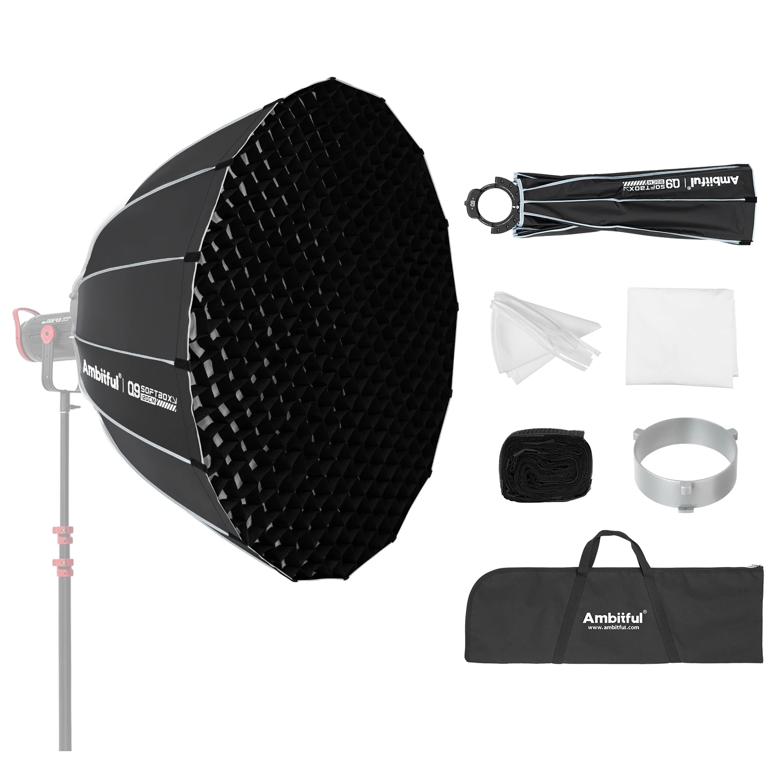Ambitful Q9 60cm 90cm Boîte à lumière parabolique à installation rapide avec monture Bowens pour éclairage vidéo LED COLBOR Godox Aputure YONGNUO