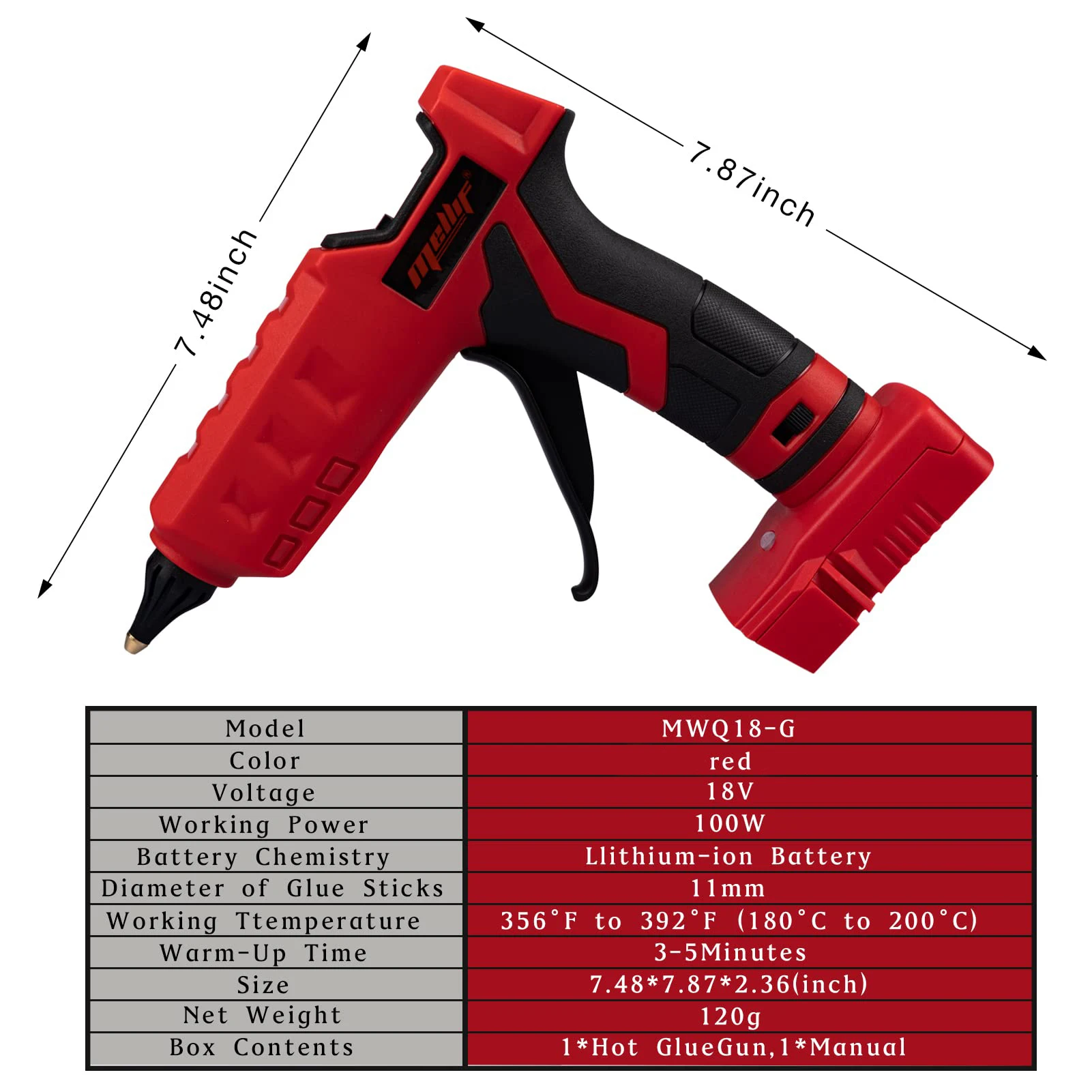 Cordless Hot Glue Gun for Milwaukee 18V Battery Use 11mm Glue Sticks DIY Electric Heat Repair Tool Christmas Gifts(tool only)