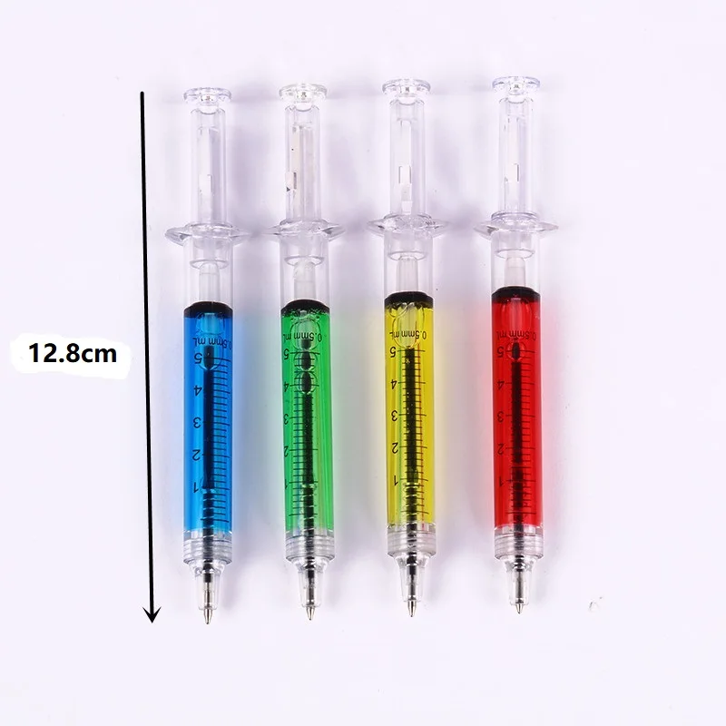 4 Pcs Ballpoint Pen with Liquid Syringe Injector Shape Office Stationery School Accessories Press Pen Students Writing Tools