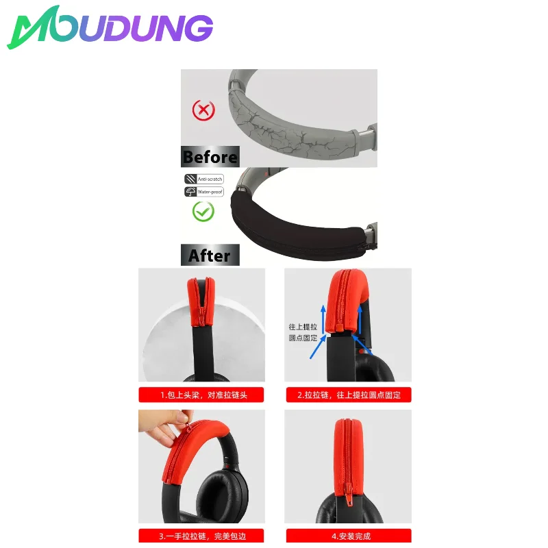 MOUDUNG Replacement Silicone zipper head beam protective cover & Memory Foam Ear Pads With buckle for Sony WH-1000XM4 Headset