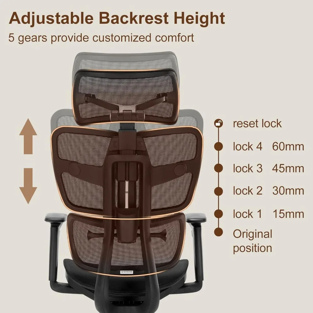 كرسي مكتب مريح، كرسي كمبيوتر شبكي كبير وطويل مع دعم قطني قابل للتعديل، وظيفة الميل ومسند الرأس H