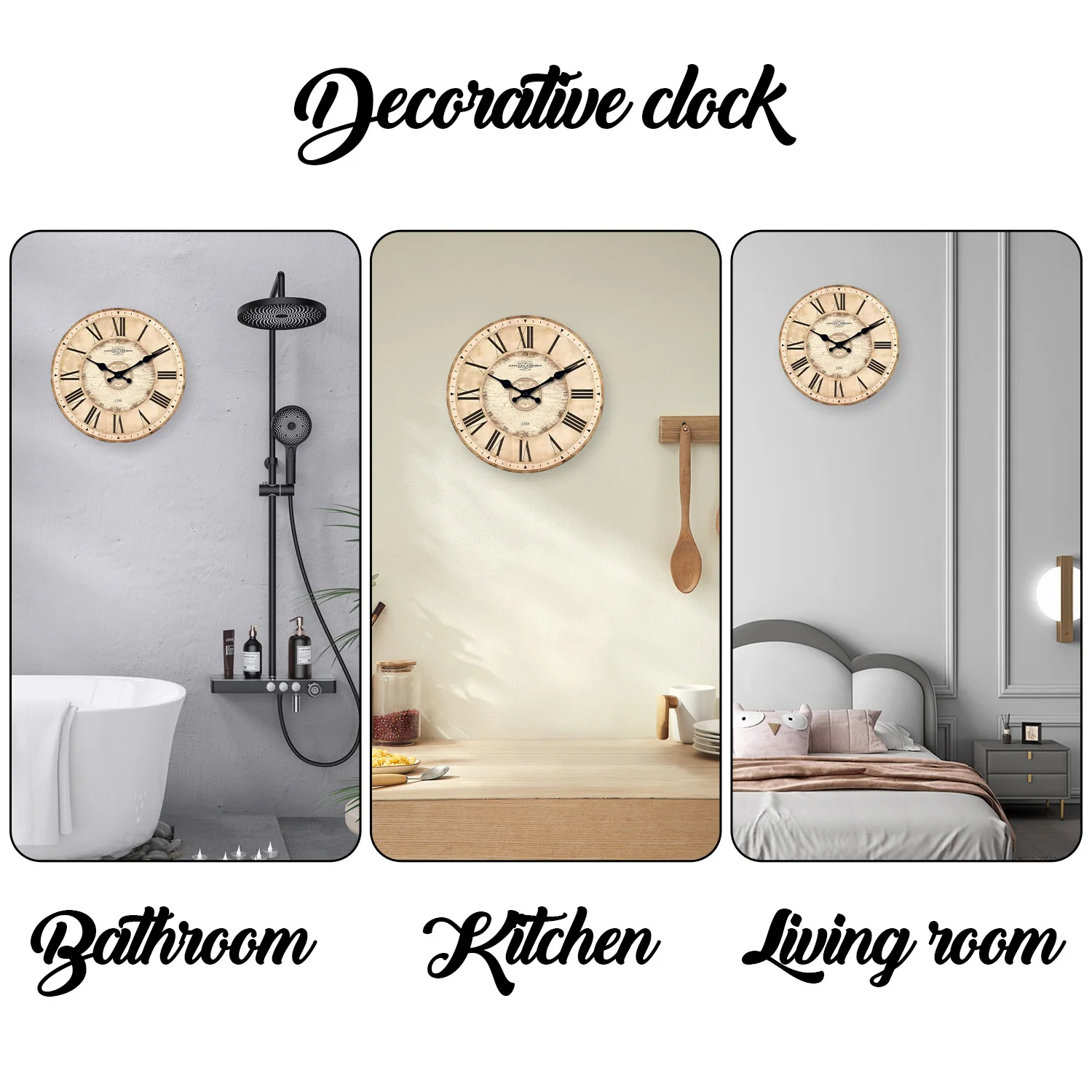 American Retro Roman Numeral Pattern Wooden Wall Clock for Living Room, Bedroom, Kitchen, Home Decoration, Silent Quartz Clock, Holiday Gift, 10-Inch, 12-Inch 14inch 16inch (Without Battery)