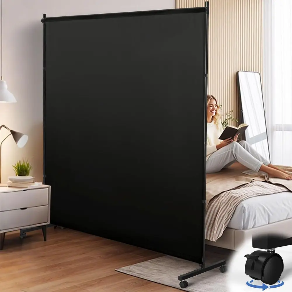 Room Divider, 73x75 inch Large Single Panel Privacy Screen with Wheels, Thickened Fabric, Portable Partition Wall or Room Separa