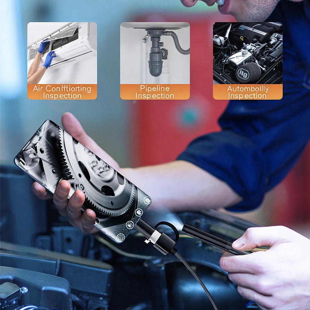 كاميرا المنظار 7 ملم 3 في 1 IP67 مقاومة للماء 6 LED قابلة للتعديل USB أندرويد كاميرا فحص مرنة Borescope للهاتف PC #6