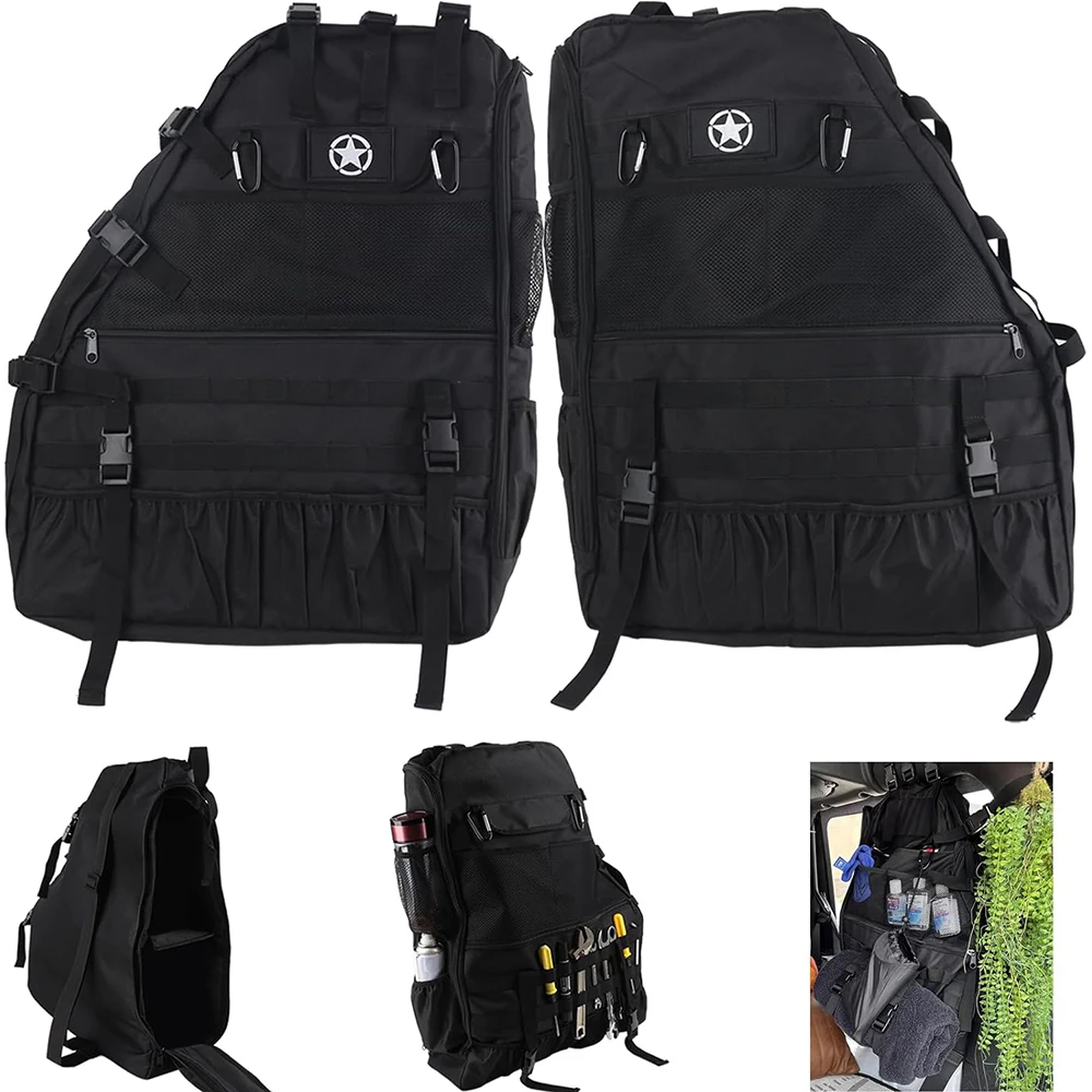 Star Emblem Roll Bar Convertible Backpack MOLLE Storage Bag For Jeep Wrangler JK JL JLU Gladiator JT 2007-2025 Offroad Interior