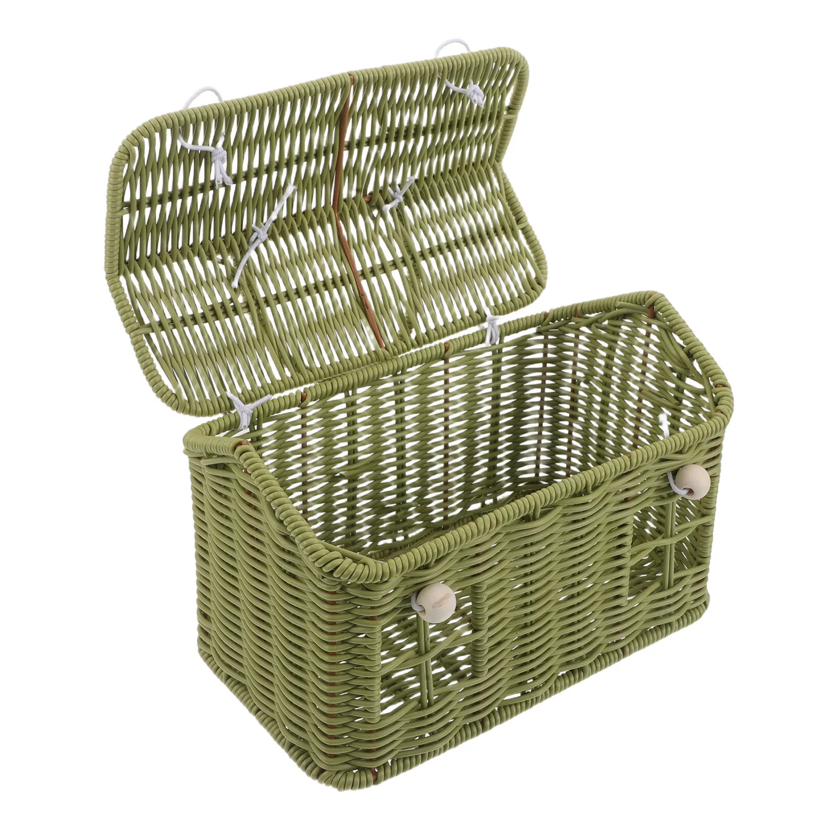 Woven Storage Basket Imitation Rattan Picnic Basket Handle Vintage Farmhouse Outdoor Garden Harvest Fruit Bread Organizer