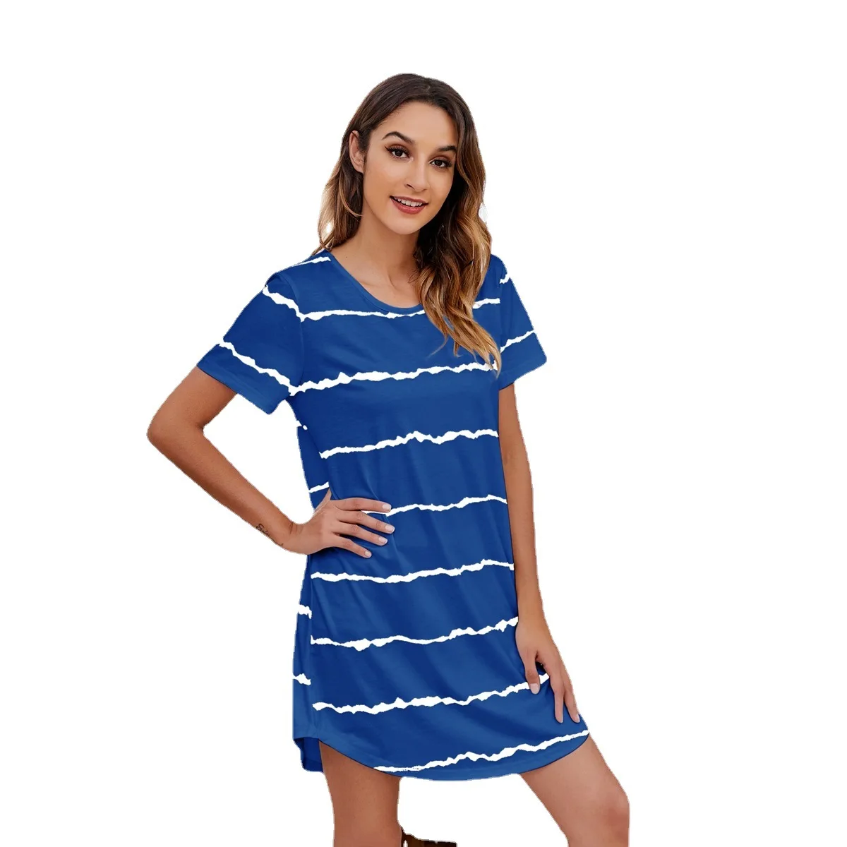 Casual Striped Loose T-Shirt Round Neck Short Sleeve T-Shirt Oversized Cotton Soft T-Shirt Plus Size Sleepwear Dress Home