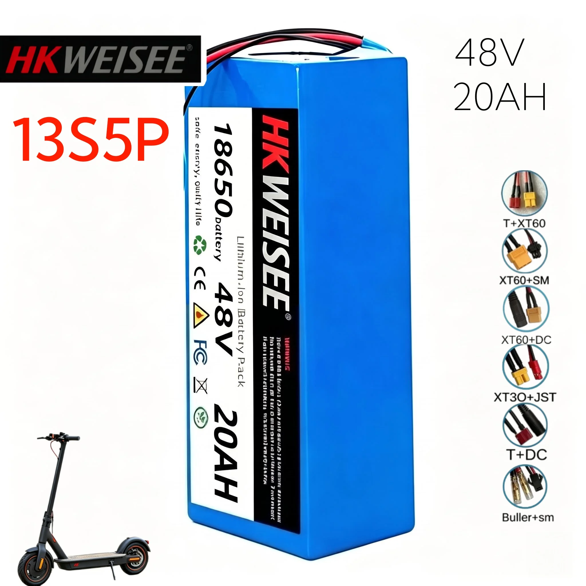 48V battery,13S5P parallel configuration, 20Ah 18650,with multiple interfaces, high capacity, long battery life,safe and durable
