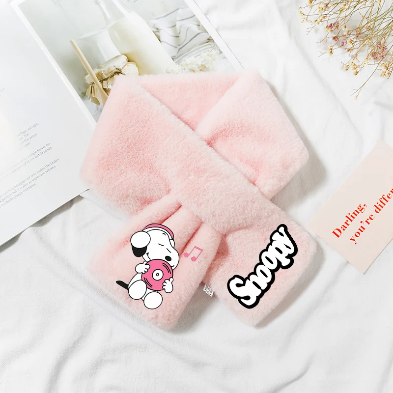 Snoopy Collar Scarves Shawl Solid Color Faux Rabbit Fur Plush Elegant Shawl Scarfs Winter Warm Thicken Cross Collar Scarf Gifts