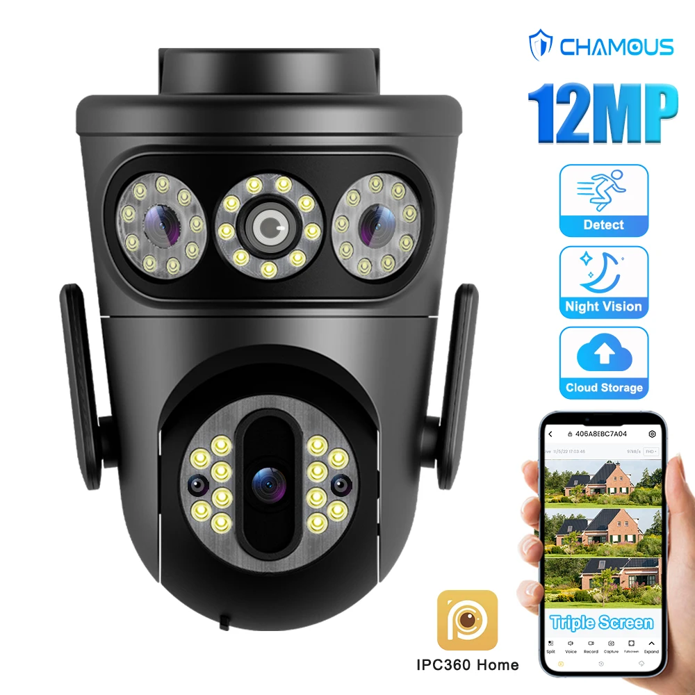 

Security Camera WIFI Three Lens 6K 12MP Outdoor Wireless Three Screen IP Cam AutoTracking CCTV Video Surveillance IPC360 Home
