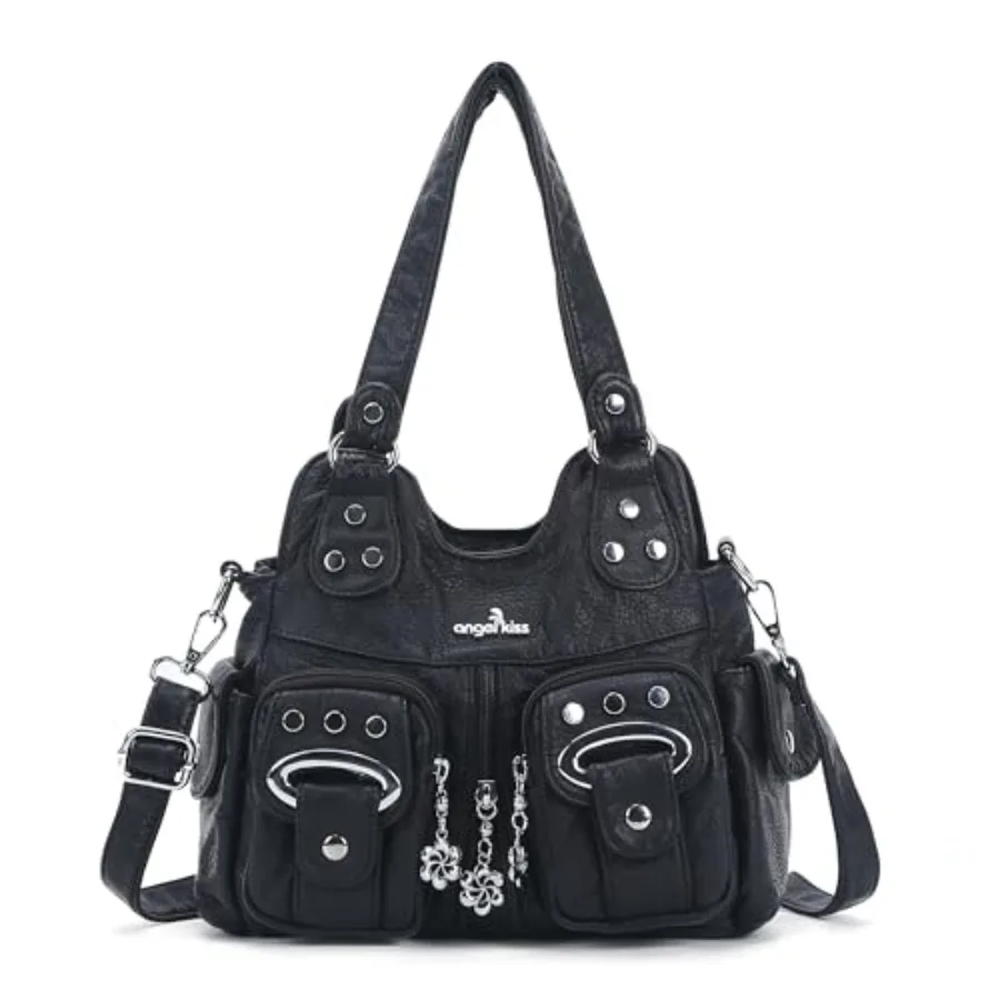 Small Hobo Purses for Women Washed Vegan Leather Multi-Pocket Purse Shoulder Handbag with Adjustable Strap