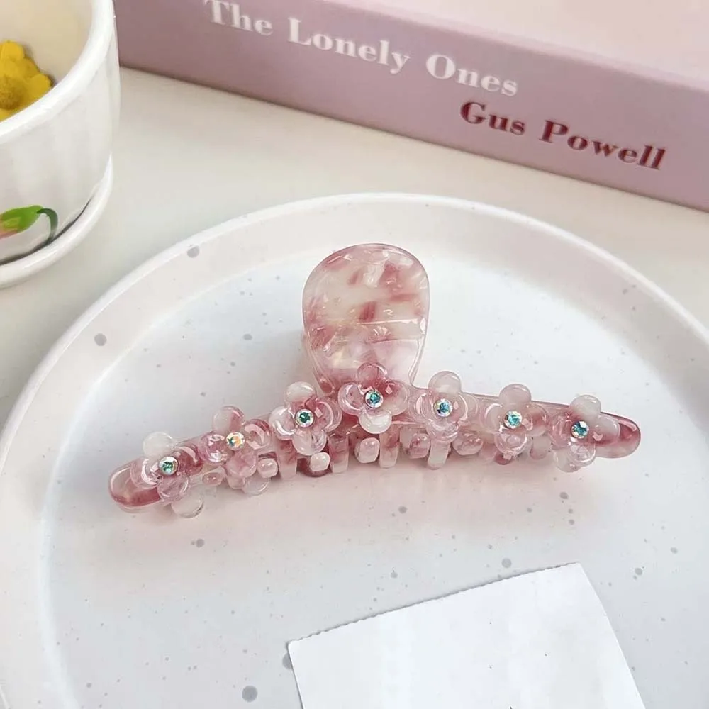 

Elegant Flower Hair Claw Korean Style Rhinestone Straight Line Shaped Shark Clip Headwear Acrylic Acetic Acid Hair Claw School