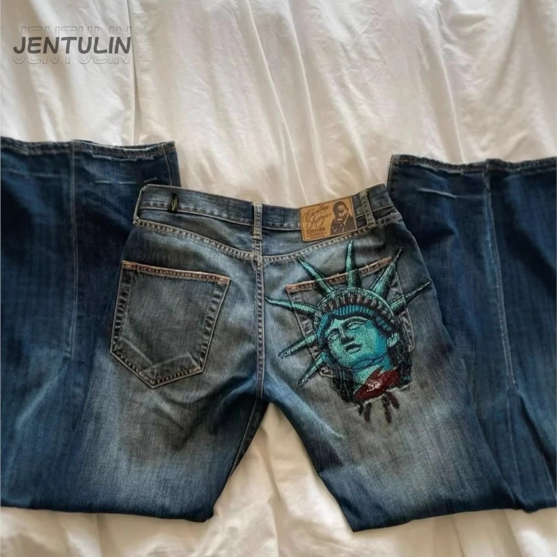 

Y2K Jeans Fashionable Vintage Wash Do Old Jeans Men Straight-leg pants Gothic High Street Women Streetwear Retro Baggy Pants