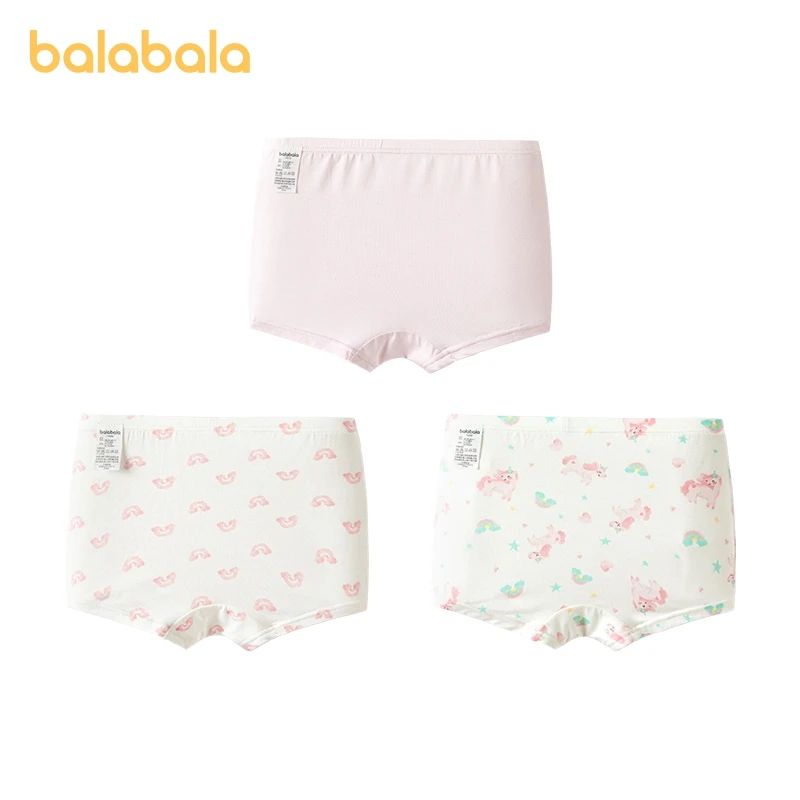 Balabala Underwear Girls Modal Boxer Briefs Four-Corner Shorts Children Antibacterial 2024 Summer New Comes in a Set of Three