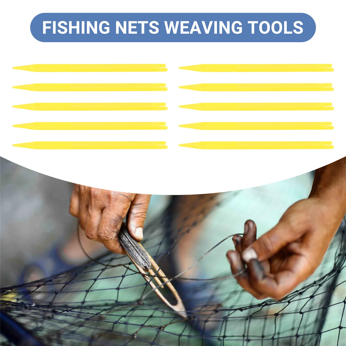 Filet de pêche en plastique jaune, réparation de canette de navettes, 2 # Johanna, 10 pièces