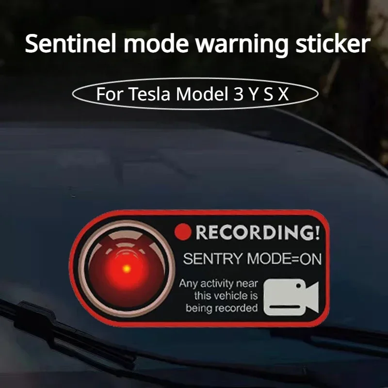 Warning Sticker for Tesla Model 3 Y S X Sentinel Mode Recorder Electrostatic Sticker Warning Anti Theft Sticker Car Accessories